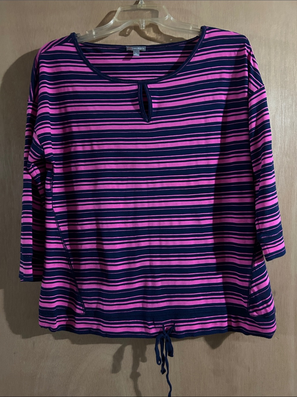 Talbots Striped Keyhole Tie-Hem Top - Navy & Pink